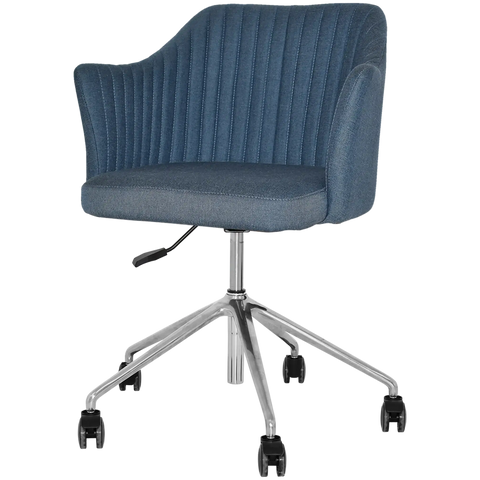 Kuji Chair 5 Way Aluminium Office Base On Castors With Gravity Denim Shell, Viewed From Angle In Front