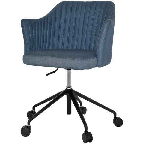 Kuji Chair 5 Way Black Office Base On Castors With Gravity Denim Shell, Viewed From Angle In Front