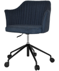 Kuji Chair 5 Way Black Office Base On Castors With Gravity Navy Shell, Viewed From Angle In Front