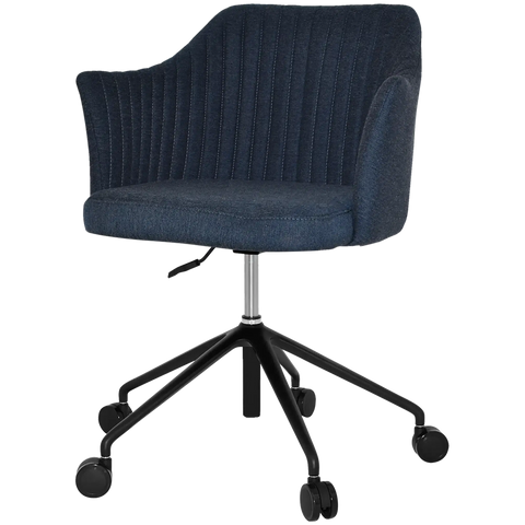 Kuji Chair 5 Way Black Office Base On Castors With Gravity Navy Shell, Viewed From Angle In Front