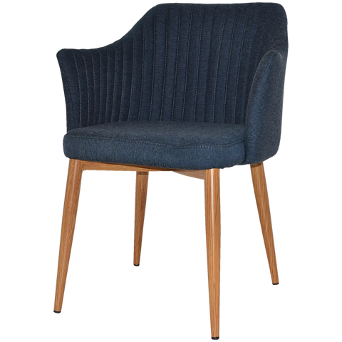 Kuji Chair Light Oak Metal 4 Leg With Gravity Navy Shell, Viewed From Angle In Front