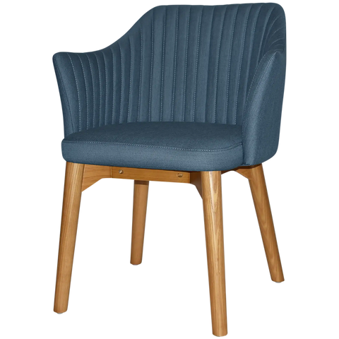 Kuji Chair Light Oak Timber 4 Leg With Gravity Denim Shell, Viewed From Angle In Front