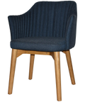 Kuji Chair Light Oak Timber 4 Leg With Gravity Navy Shell, Viewed From Angle In Front