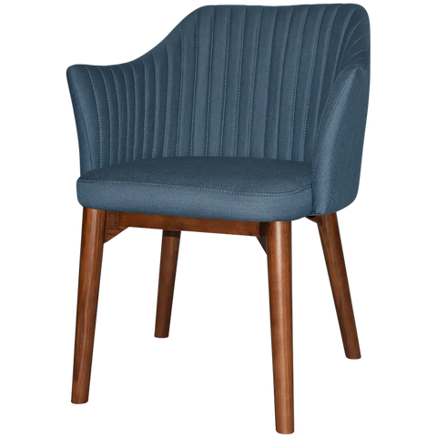 Kuji Chair Light Walnut Timber 4 Leg With Gravity Denim Shell, Viewed From Angle In Front
