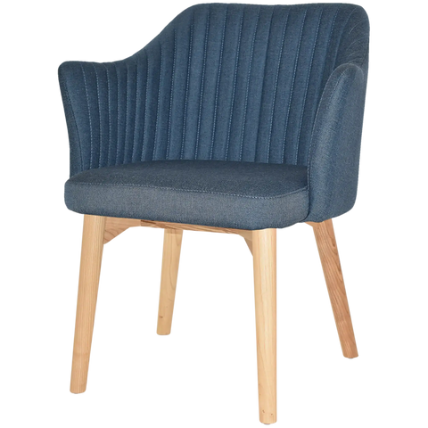 Kuji Chair Natural Timber 4 Leg With Gravity Denim Shell, Viewed From Angle In Front