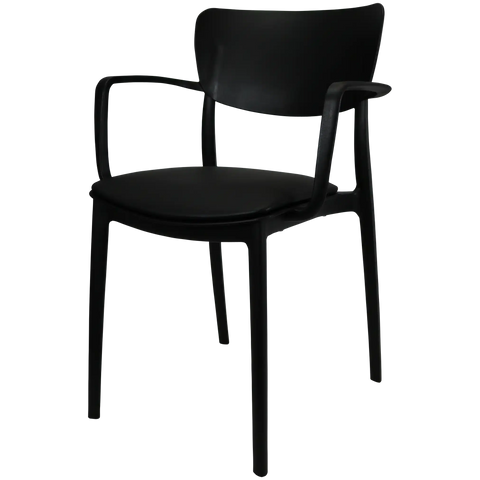 Lisa XL Armchair By Siesta In Black With Black Vinyl Seat Pad, Viewed From Angle