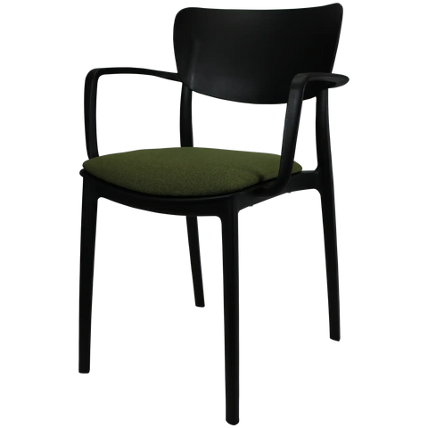Lisa XL Armchair By Siesta In Black With Olive Green Seat Pad, Viewed From Angle