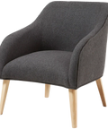 Lobby Loung Chair In Graphite Fabric With Natural Leg From Front Angle