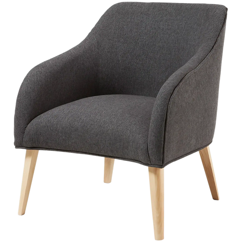 Lobby Loung Chair In Graphite Fabric With Natural Leg From Front Angle