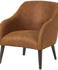 Lobby Loung Chair In Rust Vinyl With Black Leg From Front Angle