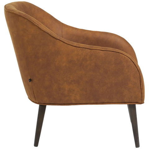 Lobby Loung Chair In Rust Vinyl With Black Leg From Side