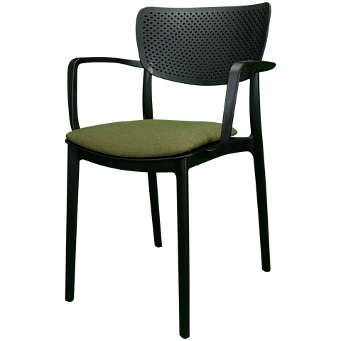 Loft XL Armchair By Siesta In Black With Olive Green Seat Pad, Viewed From Angle
