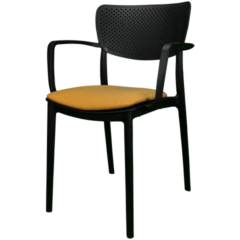 Loft XL Armchair By Siesta In Black With Orange Seat Pad, Viewed From Angle