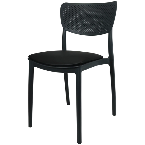 Lucy Chair By Siesta In Anthracite With Black Vinyl Seat Pad, Viewed From Angle