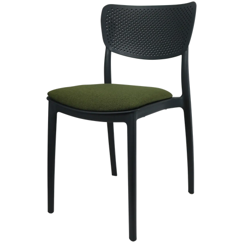 Lucy Chair By Siesta In Anthracite With Olive Green Seat Pad, Viewed From Angle