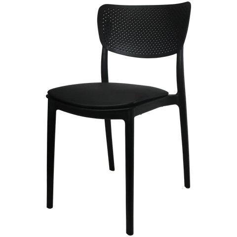 Lucy Chair By Siesta In Black With Black Vinyl Seat Pad, Viewed From Angle
