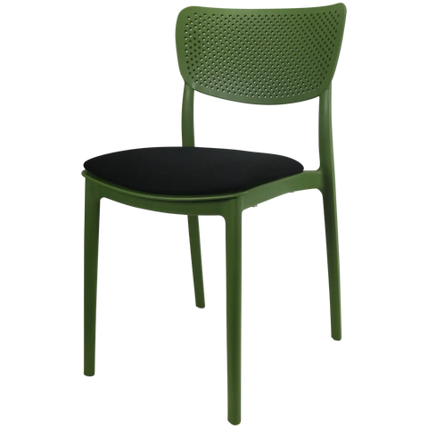 Lucy Chair By Siesta In Olive Green With Black Seat Pad, Viewed From Angle