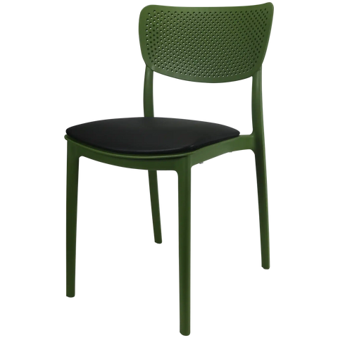Lucy Chair By Siesta In Olive Green With Black Vinyl Seat Pad, Viewed From Angle