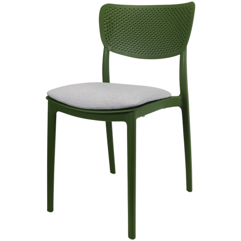 Lucy Chair By Siesta In Olive Green With Light Grey Seat Pad, Viewed From Angle