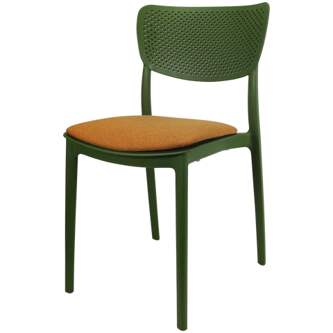 Lucy Chair By Siesta In Olive Green With Orange Seat Pad, Viewed From Angle