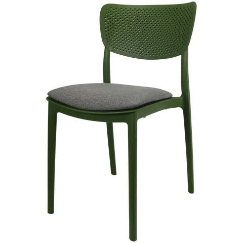 Lucy Chair By Siesta In Olive Green With Taupe Seat Pad, Viewed From Angle