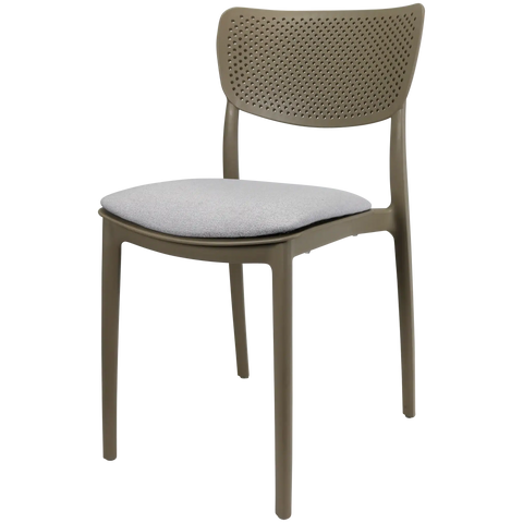 Lucy Chair By Siesta In Taupe With Light Grey Seat Pad, Viewed From Angle
