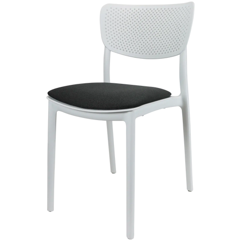 Lucy Chair By Siesta In White With Charcoal Seat Pad, Viewed From Angle
