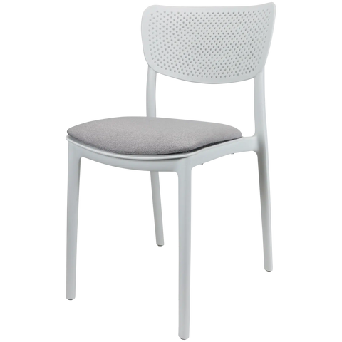 Lucy Chair By Siesta In White With Light Grey Seat Pad, Viewed From Angle