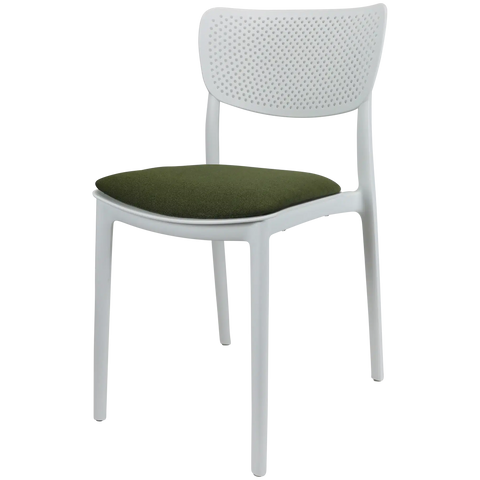 Lucy Chair By Siesta In White With Olive Green Seat Pad, Viewed From Angle
