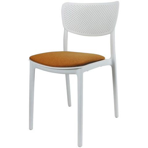 Lucy Chair By Siesta In White With Orange Seat Pad, Viewed From Angle