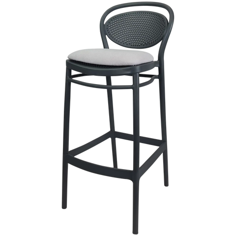 Marcel Bar Stool By Siesta In Anthracite With Light Grey Seat Pad, Viewed From Angle