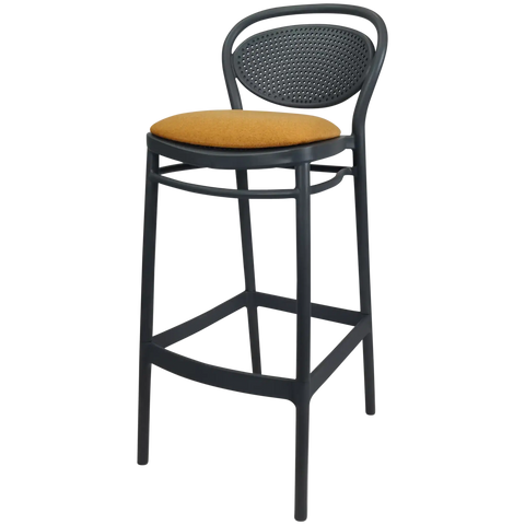 Marcel Bar Stool By Siesta In Anthracite With Orange Seat Pad, Viewed From Angle