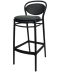 Marcel Bar Stool By Siesta In Black With Anthracite Seat Pad, Viewed From Angle