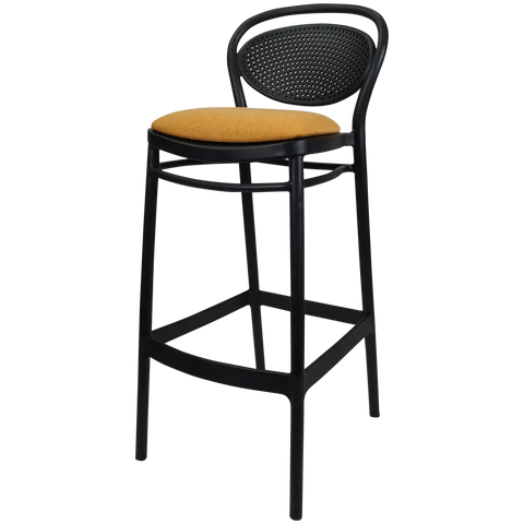 Marcel Bar Stool By Siesta In Black With Orange Seat Pad, Viewed From Angle