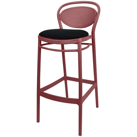 Marcel Bar Stool By Siesta In Marsala With Black Seat Pad, Viewed From Angle