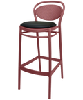Marcel Bar Stool By Siesta In Marsala With Black Vinyl Seat Pad, Viewed From Angle