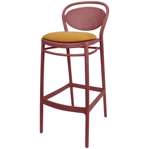 Marcel Bar Stool By Siesta In Marsala With Orange Seat Pad, Viewed From Angle