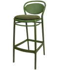 Marcel Bar Stool By Siesta In Olive Green With Olive Green Seat Pad, Viewed From Angle