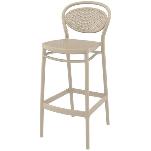 Marcel Bar Stool By Siesta In Taupe, Viewed From Angle In Front