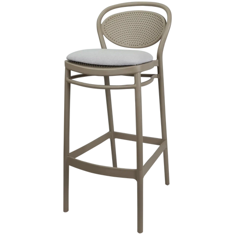 Marcel Bar Stool By Siesta In Taupe With Light Grey Seat Pad, Viewed From Front