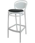 Marcel Bar Stool By Siesta In White With Anthracite Seat Pad, Viewed From Angle