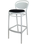 Marcel Bar Stool By Siesta In White With Black Seat Pad, Viewed From Angle