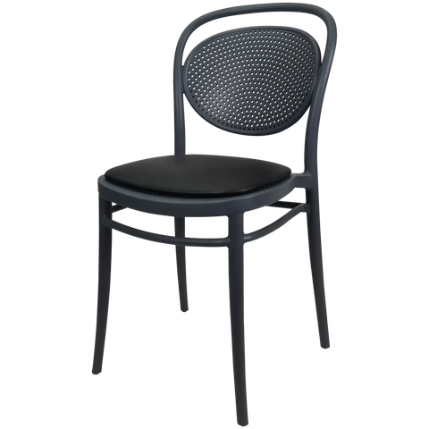 Marcel Chair By Siesta In Anthracite With Black Vinyl Seat Pad, Viewed From Angle