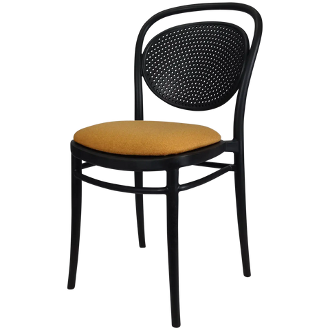 Marcel Chair By Siesta In Black With Orange Seat Pad, Viewed From Angle