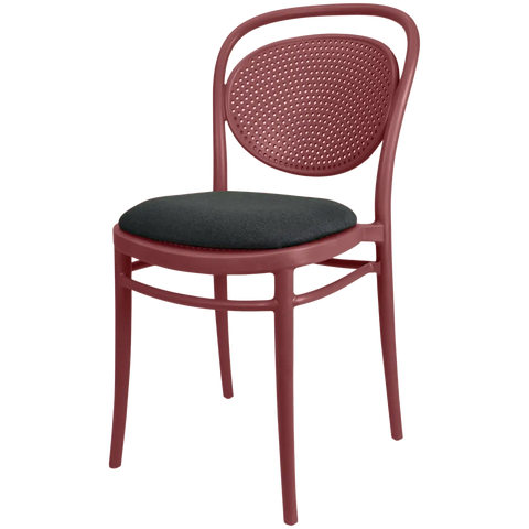 Marcel Chair By Siesta In Marsala With Anthracite Seat Pad, Viewed From Angle