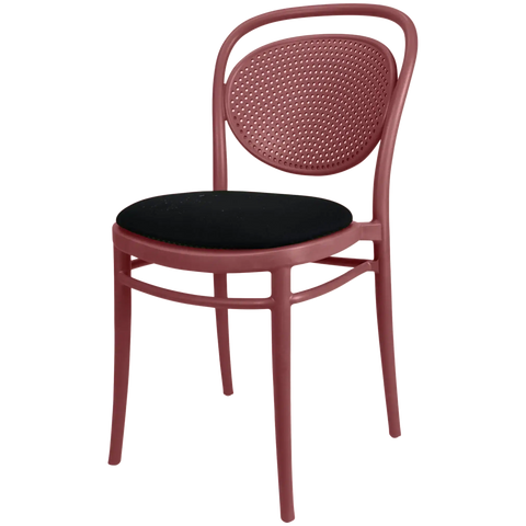 Marcel Chair By Siesta In Marsala With Black Seat Pad, Viewed From Angle