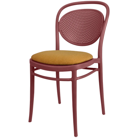 Marcel Chair By Siesta In Marsala With Orange Seat Pad, Viewed From Angle