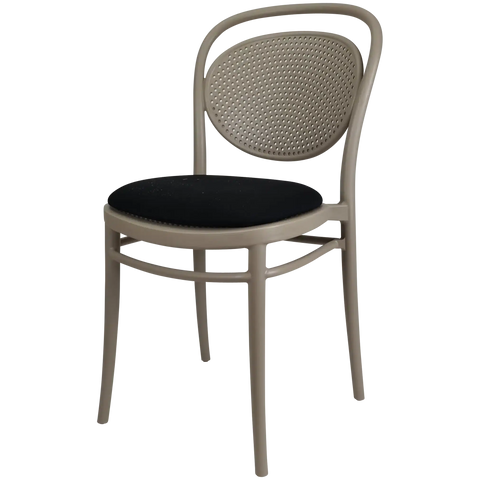 Marcel Chair By Siesta In Taupe With Black Seat Pad, Viewed From Angle