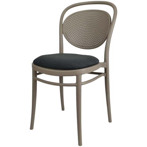Marcel Chair By Siesta In Taupe With Charcoal Seat Pad, Viewed From Angle