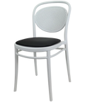 Marcel Chair By Siesta In White With Black Vinyl Seat Pad, Viewed From Angle